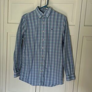 Vineyard Vines Boys L (18) Blue and White Plaid Button-Down Shirt